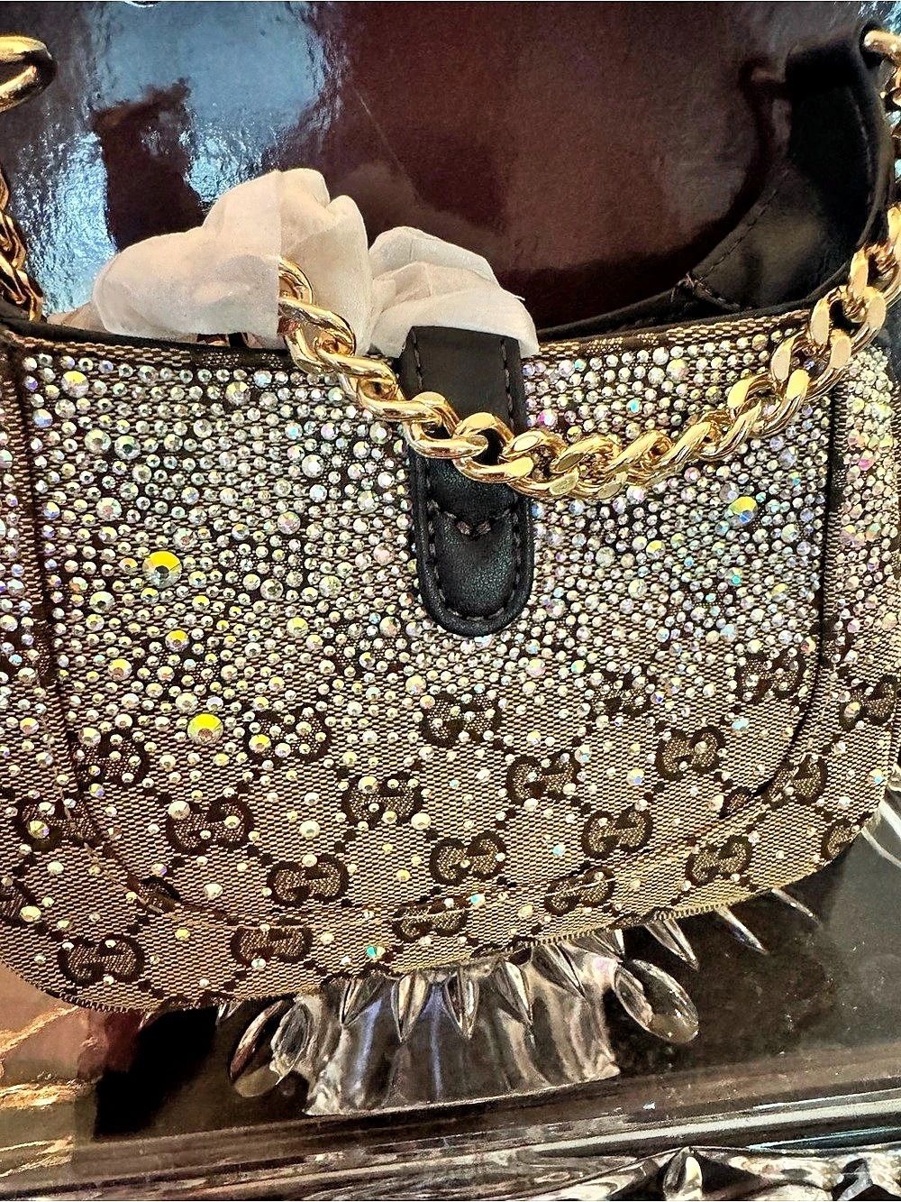 Super cute Embellished Shoulder Bag in Brown & Gold Like New